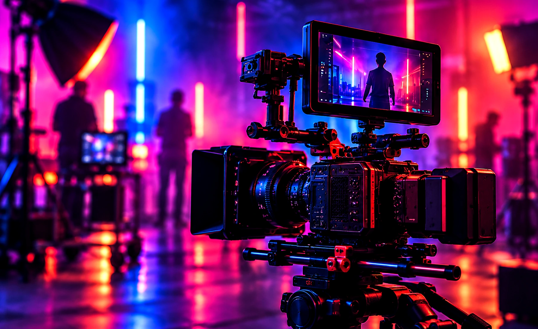 Creative production studio with professional cameras and lighting